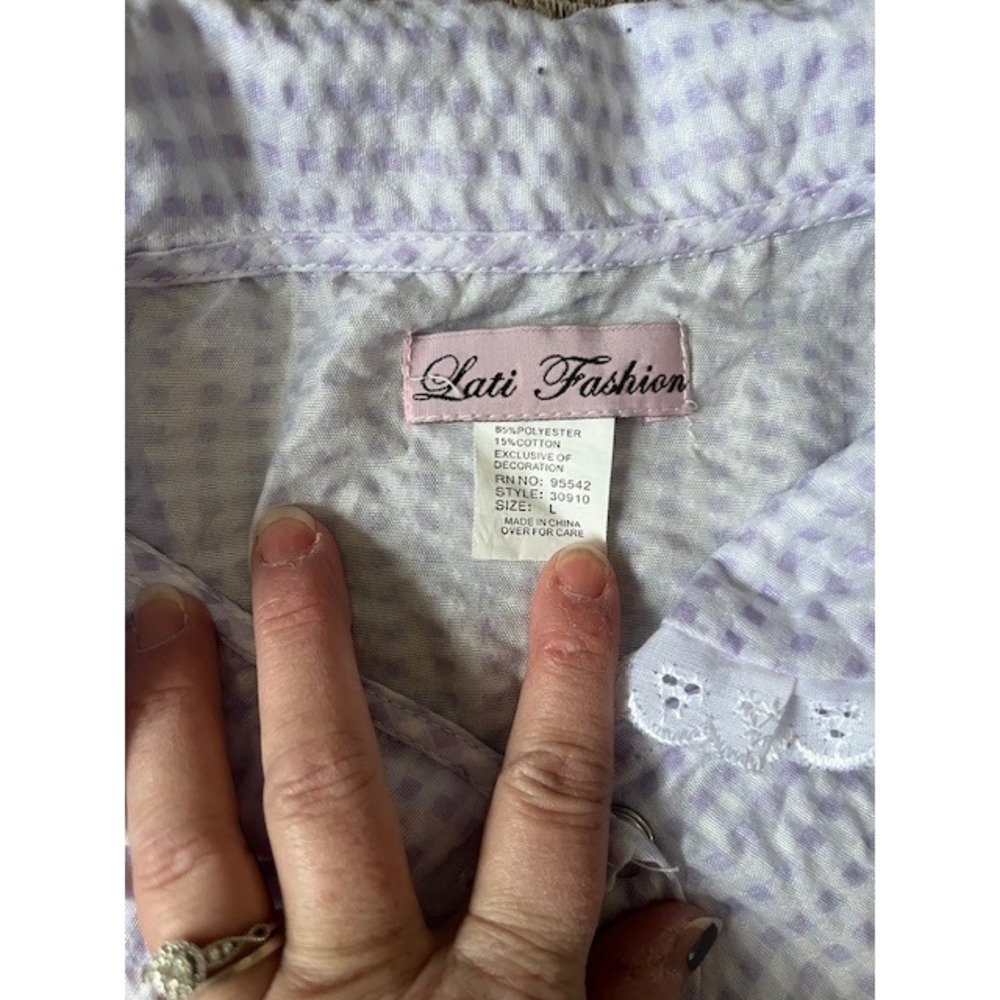 Lati Fashions robe housecoat mumu night gown sleepwear purple gingham size L - Picture 4 of 6